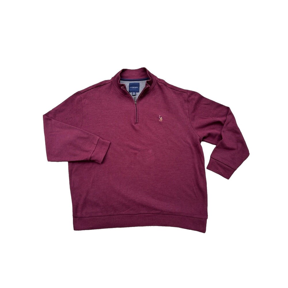 US Polo Assn Mens Quarter Zip Pullover Sweater Burgundy Embroidered Size 3XL